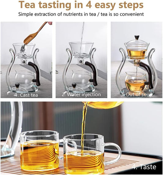 Lazy Kung Fu Drip Teapot, Magnetic Flow Semi-Automatic Glass Teapot Set, Heat Resistant Tea Set, Gift