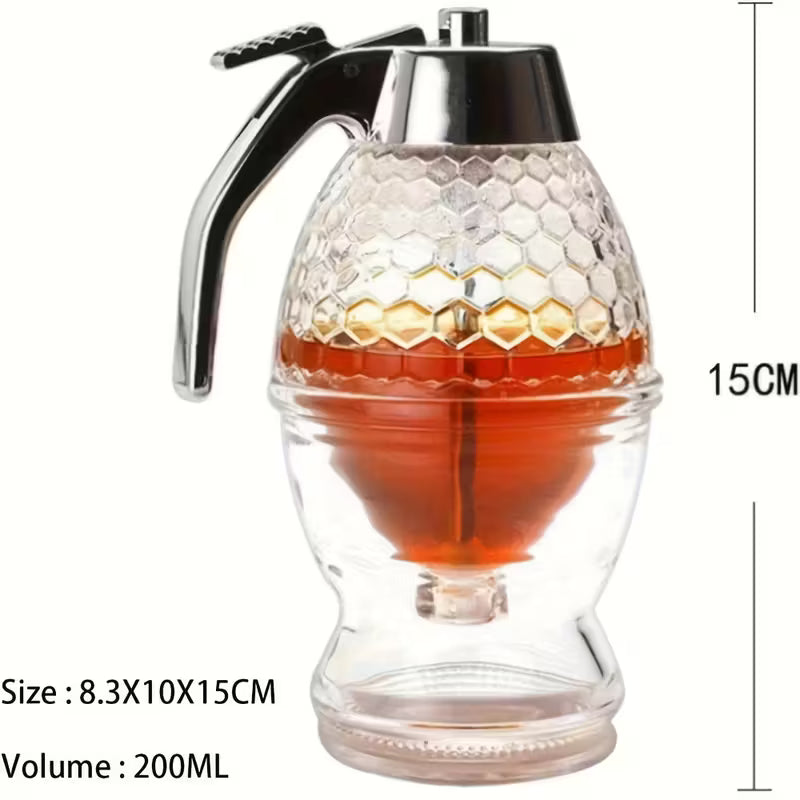 Drip-free honey dispenser, maple syrup pouring bottle, honey jar with stand, exquisite honeycomb-shaped honey pitcher