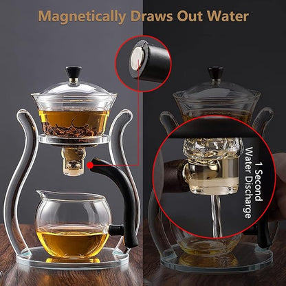 Lazy Kung Fu Drip Teapot, Magnetic Flow Semi-Automatic Glass Teapot Set, Heat Resistant Tea Set, Gift