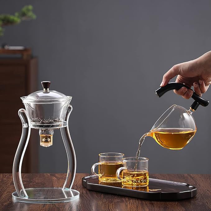 Lazy Kung Fu Drip Teapot, Magnetic Flow Semi-Automatic Glass Teapot Set, Heat Resistant Tea Set, Gift