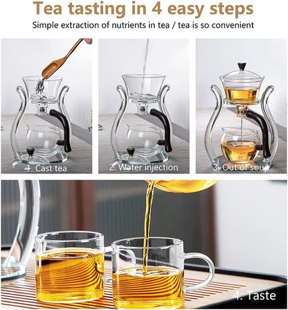 Lazy Kung Fu Drip Teapot, Magnetic Flow Semi-Automatic Glass Teapot Set, Heat Resistant Tea Set, Gift