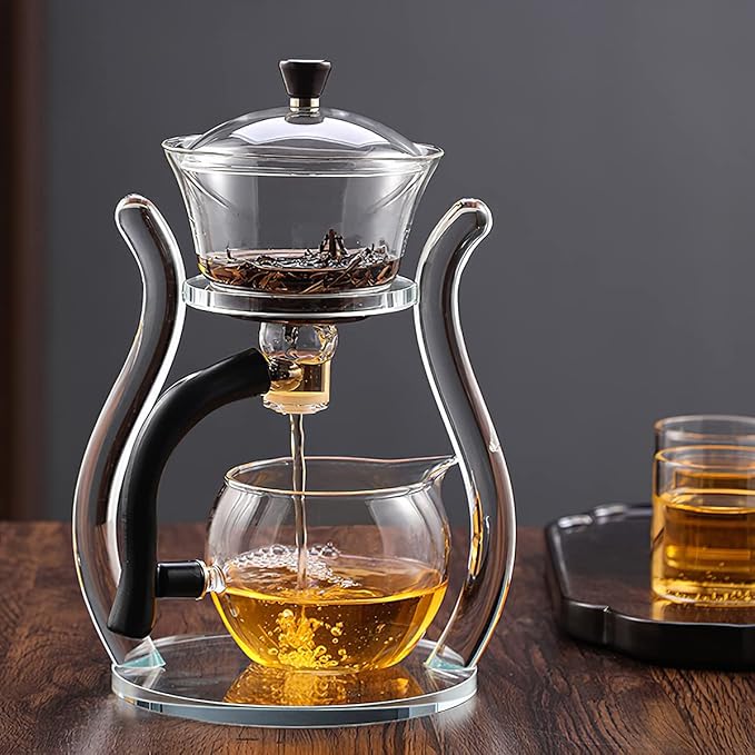 Lazy Kung Fu Drip Teapot, Magnetic Flow Semi-Automatic Glass Teapot Set, Heat Resistant Tea Set, Gift