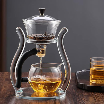 Lazy Kung Fu Drip Teapot, Magnetic Flow Semi-Automatic Glass Teapot Set, Heat Resistant Tea Set, Gift