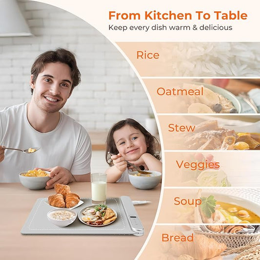 Electric Warming Tray Food Warmer Plate Foldable Portable Smart Food Fast Heating Mat Electric Warming Tray with 3 Tem Setting