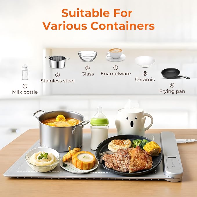 Electric Warming Tray Food Warmer Plate Foldable Portable Smart Food Fast Heating Mat Electric Warming Tray with 3 Tem Setting