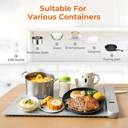 Electric Warming Tray Food Warmer Plate Foldable Portable Smart Food Fast Heating Mat Electric Warming Tray with 3 Tem Setting