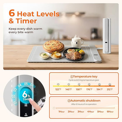 Electric Warming Tray Food Warmer Plate Foldable Portable Smart Food Fast Heating Mat Electric Warming Tray with 3 Tem Setting