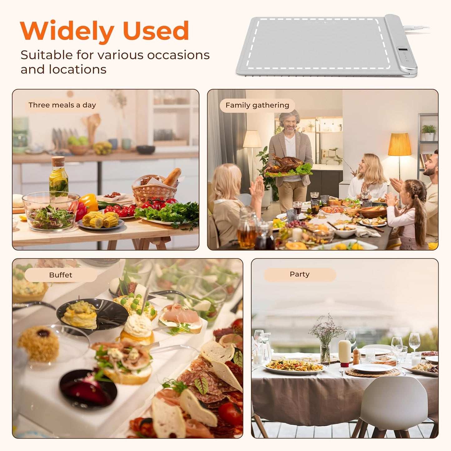 Electric Warming Tray Food Warmer Plate Foldable Portable Smart Food Fast Heating Mat Electric Warming Tray with 3 Tem Setting