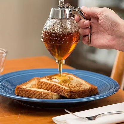 Drip-free honey dispenser, maple syrup pouring bottle, honey jar with stand, exquisite honeycomb-shaped honey pitcher